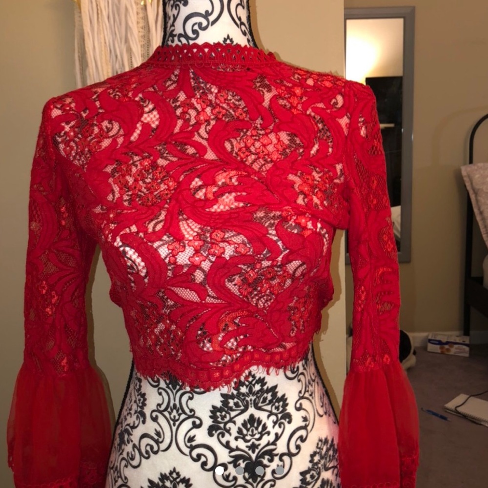 all lace red long sleeve